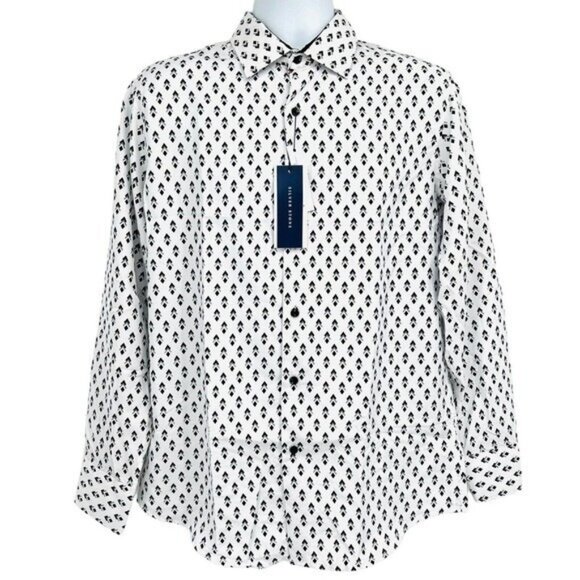 NWT Silver Stone Geo Collection Men's Shirt Large Modern Fit Button Down $149 - Picture 1 of 12
